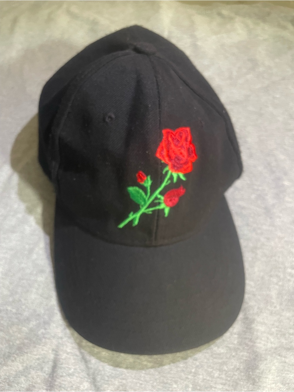 Black Rose Embroidered Baseball Cap - Women's Hat
